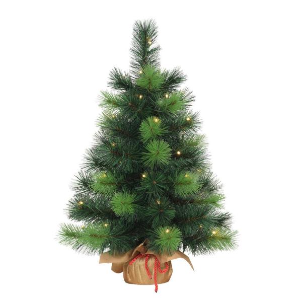 Pre-Lit 2 ft. Table Top Artificial Christmas Tree with 35-Lights in Gold Sac, Green