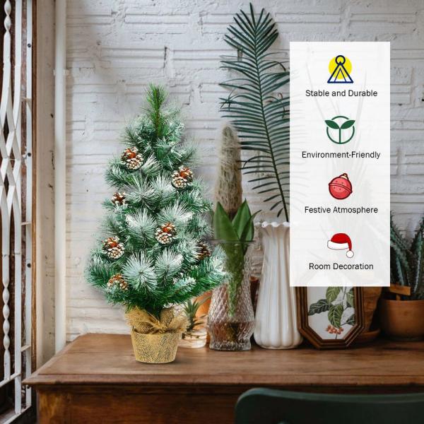 24 in. Green Snow Flocked Pine Artificial Christmas Tree with Pine Cone Decoration