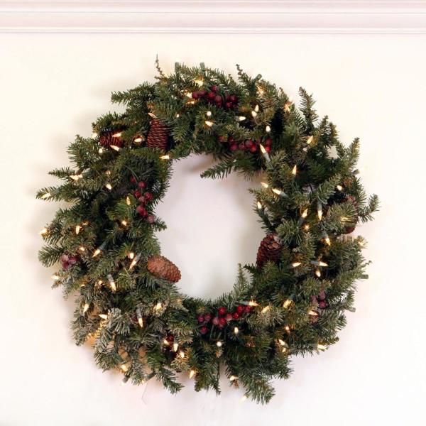 30 in. Pre-Lit Slightly Frosted Edina Fir Artificial Christmas Wreath with Clear Lights