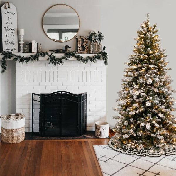 7.5 ft. Snowy Mountain Pine Slim Pine Artificial Christmas Tree with Clear Lights