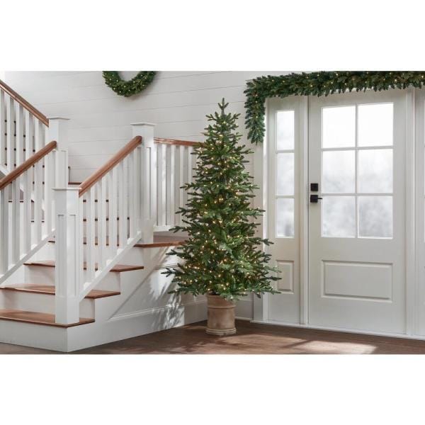 6.5 ft Fir LED Pre-Lit Potted Artificial Christmas Tree with 300 Warm White Mini Lights