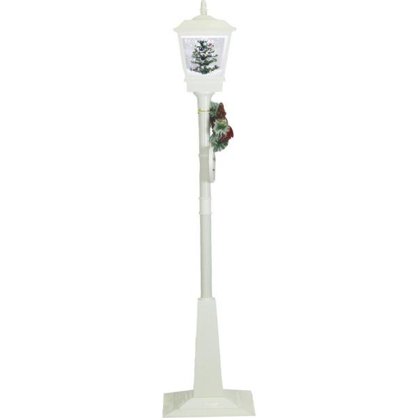 71 in. White Christmas Square Street Lamp with Christmas Tree and Music