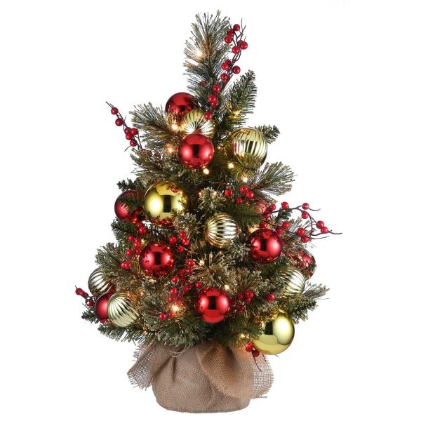2 ft. Dakota Pine Small Tree in Burlap Base with 35 Warm White Battery Operated LED Light with Timer