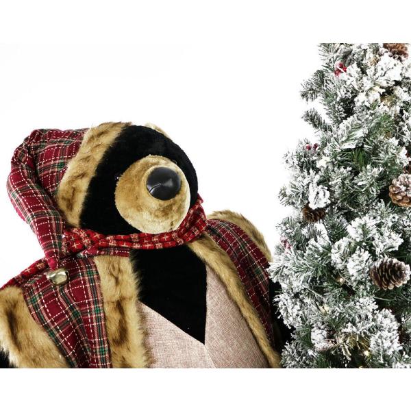 60 in. Christmas Animated Black Bear with Flocked Christmas Tree On Base
