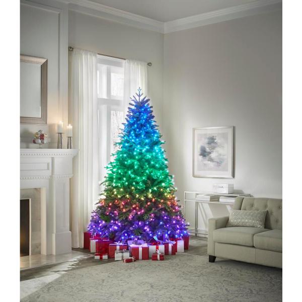 7.5 ft Swiss Mountain Black Spruce Twinkly Rainbow LED Pre-Lit Christmas Tree with 600 RGB LED Technology Dome Lights