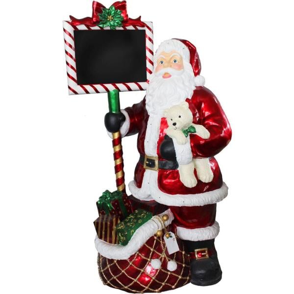 60 in. Christmas Santa Holding Chalkboard Sign with Lights
