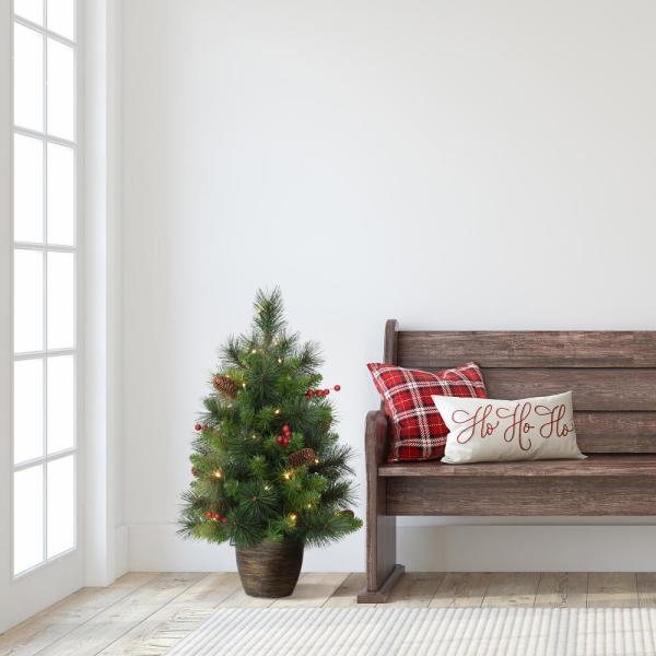 Pre-Lit 2 ft. Table Top Artificial Christmas Tree with 35-Lights in Gold Base, Green