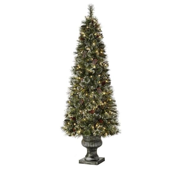 6.5 ft Sparkling Amelia Pine Potted Pre-Lit Artificial Christmas Tree with 200 White Mini Lights