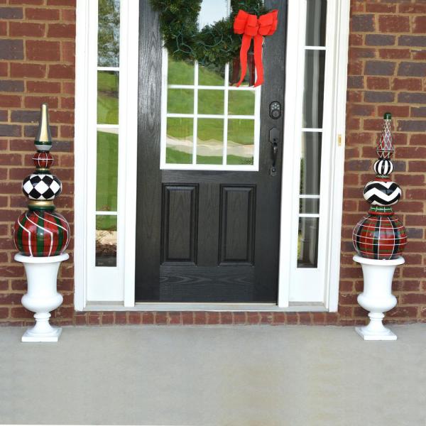 2.8 ft. Plaid and Chevron Christmas Topiary