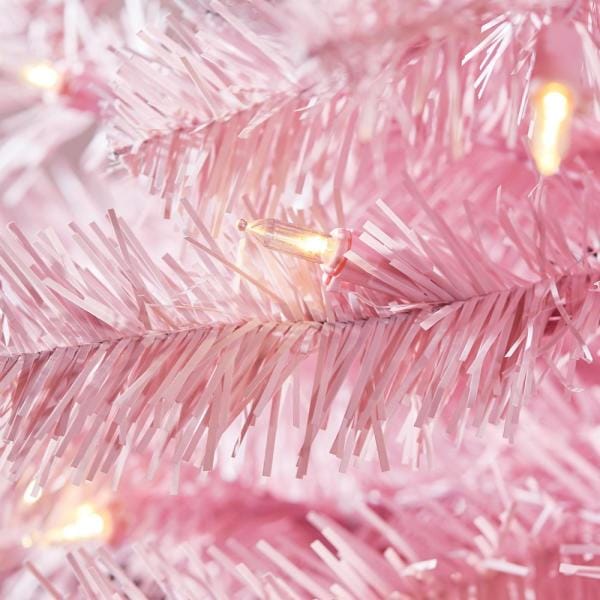 7 ft Shimmery Tinsel Pink Spruce Pre-Lit LED Artificial Christmas Tree 300 Warm White Mini Lights