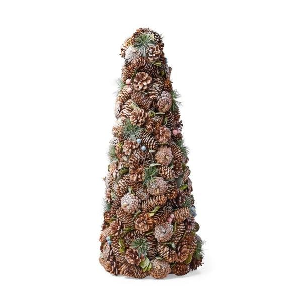 2.2 ft. Natural Brown and White Unlit Pre-Decorated Pine Cone and Glitter Artificial Tabletop Christmas Tree
