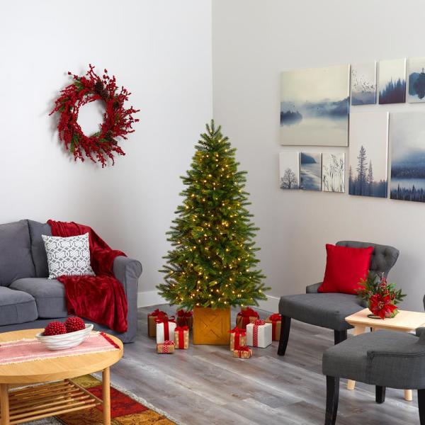 6 ft. Pre-lit Manchester Fir Artificial Christmas Tree in Planter with 350 Clear Warm Multifunction LED Lights