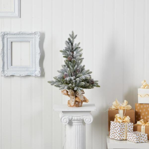 28 in. Flocked Artificial Christmas Tree with Pine Cones