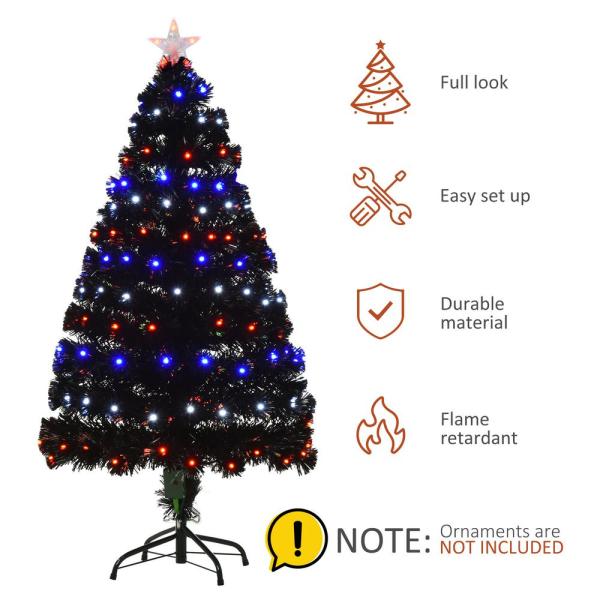 4 ft. Black Pre-Lit Full Pine Artificial Christmas Tree with 130 Tips, 130 User-Changeable Lights and Fiber Optic Lights