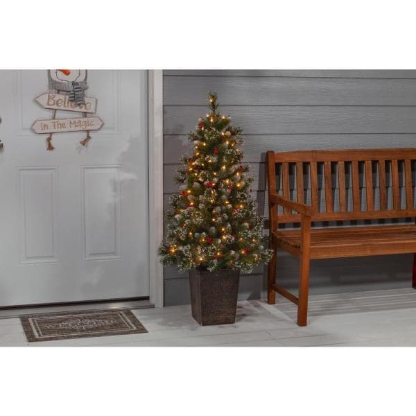 4 ft. Pre-Lit Potted Hard Mixed Needle Glazier Pine Artificial Christmas Tree