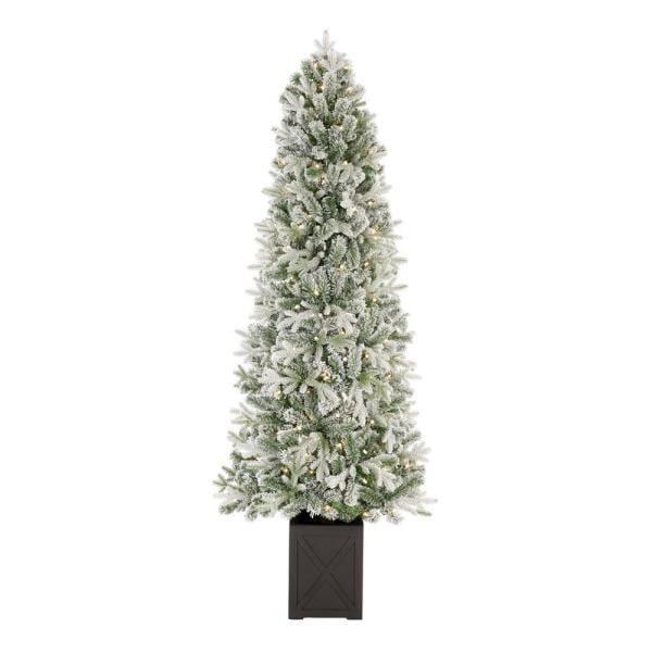 6.5 ft Starry Light Fraser Fir Potted Flocked LED Pre-Lit Artificial Christmas Tree with 150 Cool White Dome Lights