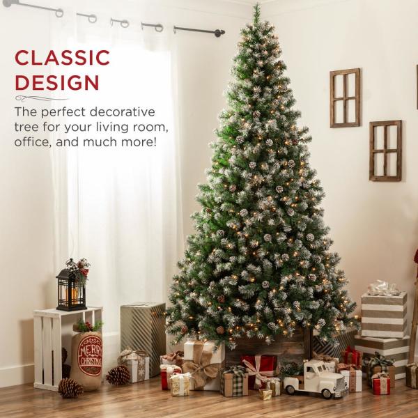 9 ft. Pre-Lit Incandescent Flocked Pre-Decorated Artificial Christmas Tree with 850 Warm White Lights