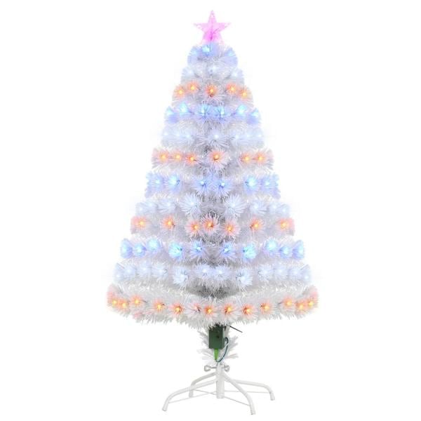4 ft. White Pre-Lit Full Pine Artificial Christmas Tree with 130 Tips, 130 User-Changeable Lights, & Fiber Optic Lights