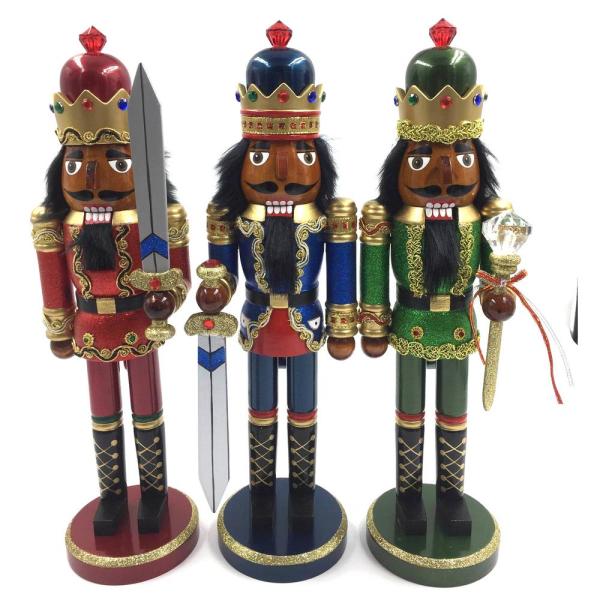15 in. Black Bejeweled King Nutcracker (Set of 3)