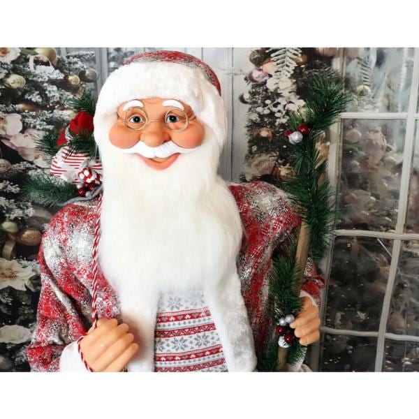 5 ft. Christmas Standing Santa Claus Holding a Staff and Wearing a Tweed Jacket with White Fur Trim