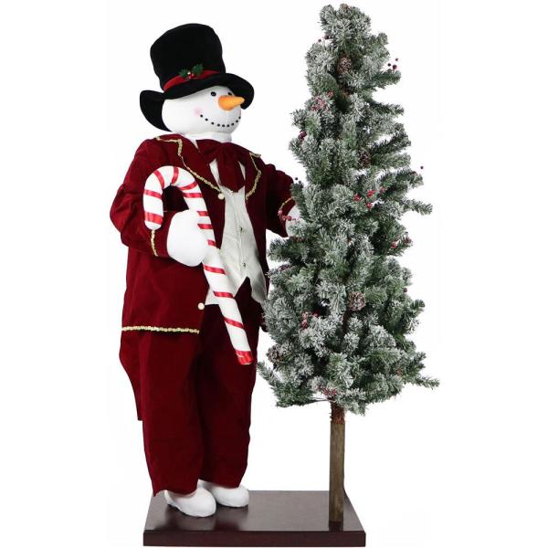 60 in. Christmas Animated Snowman with Flocked Christmas Tree On Base