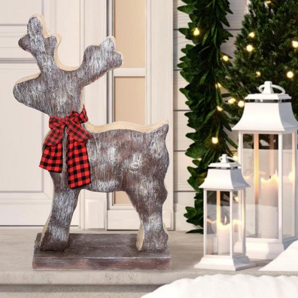 Christmas Reindeer Statue with Wood Texture for Home