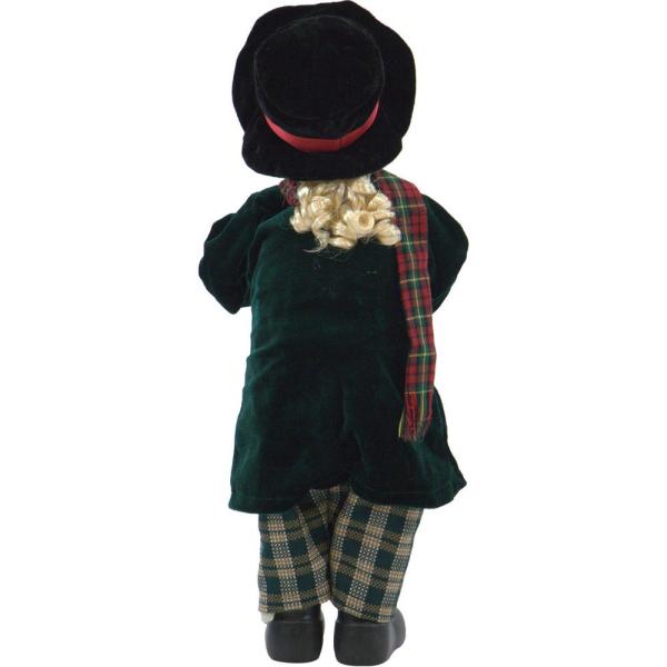 20 in. Christmas Victorian Boy Caroler with Green Velvet Coat, Music and Motion