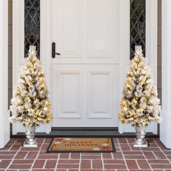 4 ft. Pre-Lit Snow Flocked Pine Artificial Christmas Tree with 100 Warm White Lights