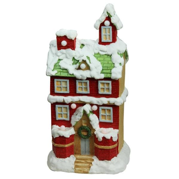 21.25 in. Christmas Morning Pre-Lit LED Snow Covered 2 Story House Musical Christmas Tabletop Figure