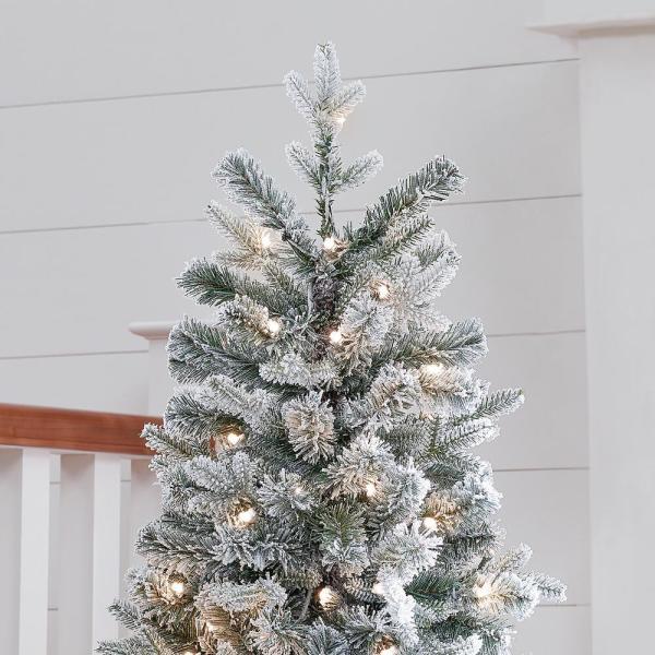 6.5 ft Starry Light Fraser Fir Potted Flocked LED Pre-Lit Artificial Christmas Tree with 150 Cool White Dome Lights