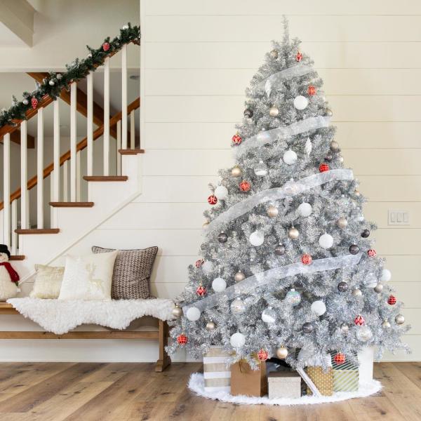 7.5 ft. Silver Unlit Tinsel Artificial Christmas Tree