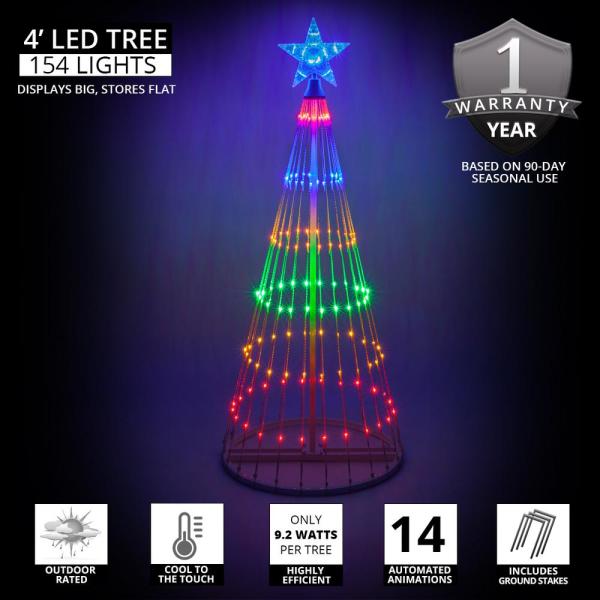 48 in. Christmas Multi-Color LED Animated Lightshow Cone Tree with 154 Lights and Star Topper