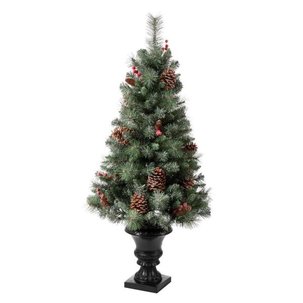4 ft. Flocked Artificial Christmas Tree with 100 Warm White Light Pinecone and Berries