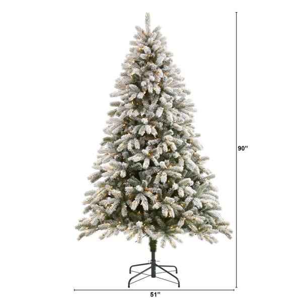 7.5 ft. Pre-Lit Flocked South Carolina Spruce Artificial Christmas Tree with 600 Clear Lights