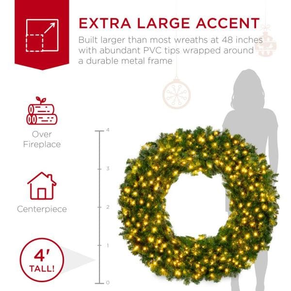 48 in. Pre-Lit LED Spruce Artificial Christmas Wreath with 200-Lights