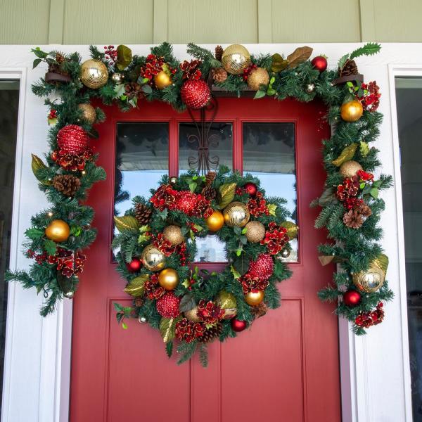 30 in. Pre-Lit LED Scarlet Hydrangea Wreath