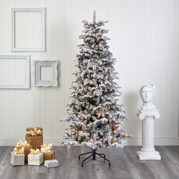 7 ft. Pre-Lit Flocked North Carolina Fir Artificial Christmas Tree with 550 Warm White Lights