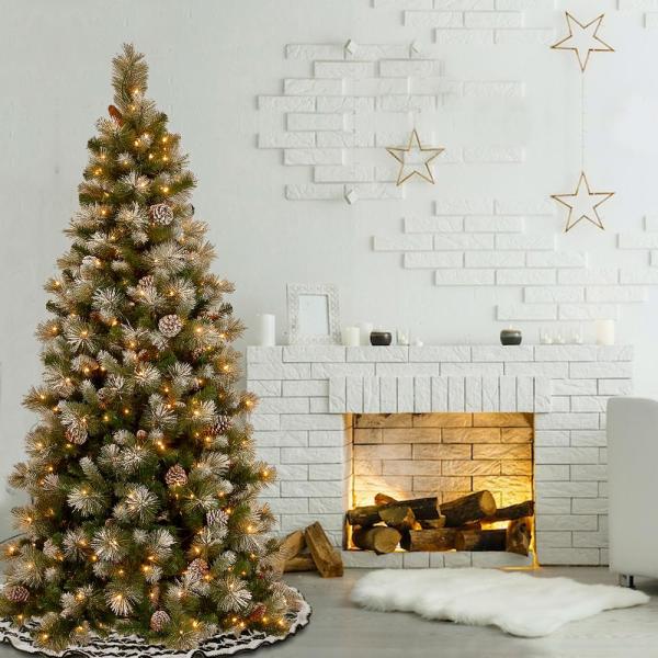 7.5 ft. Snow Capped Mountain Slim Pine Tree with Clear Lights