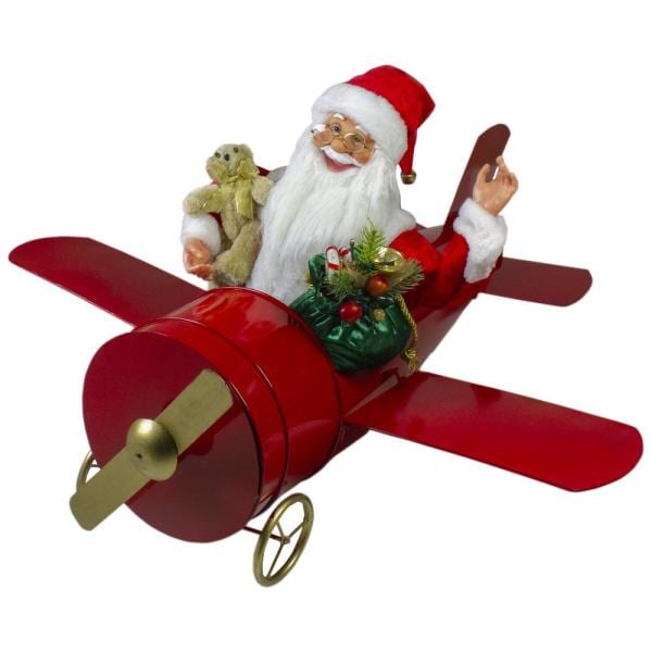 24 in. Waving Santa Delivering Presents on a Plane Christmas Decoration