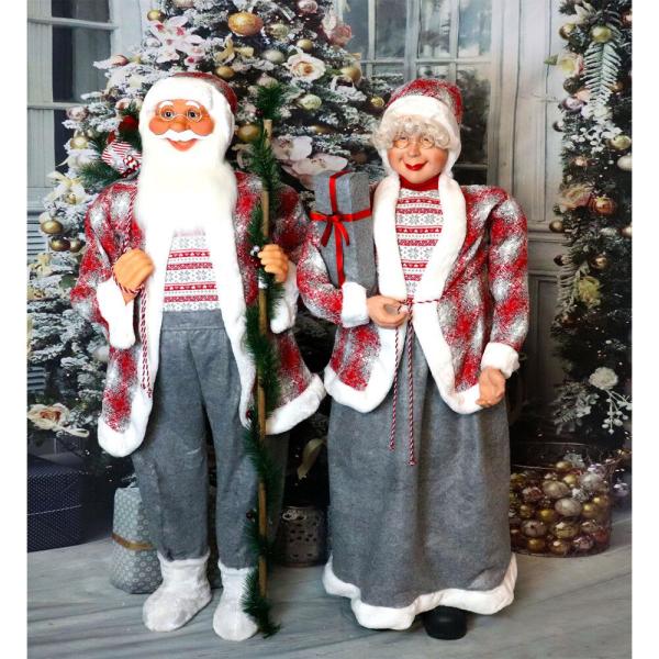5 ft. Christmas Standing Santa Claus Holding a Staff and Wearing a Tweed Jacket with White Fur Trim