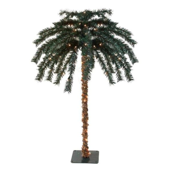 4.5 ft. Pre-Lit Tropical Outdoor Summer Patio Artificial Palm Tree with Clear Lights