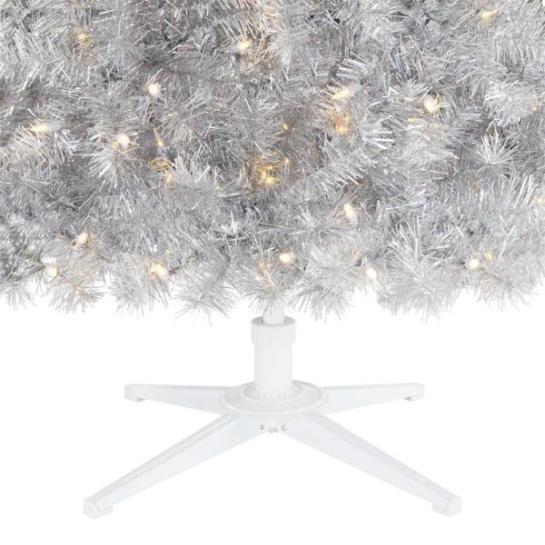7 ft Shimmery Tinsel Silver Iridescent Spruce LED Pre-Lit Artificial Christmas Tree with 300 Warm White Mini Lights