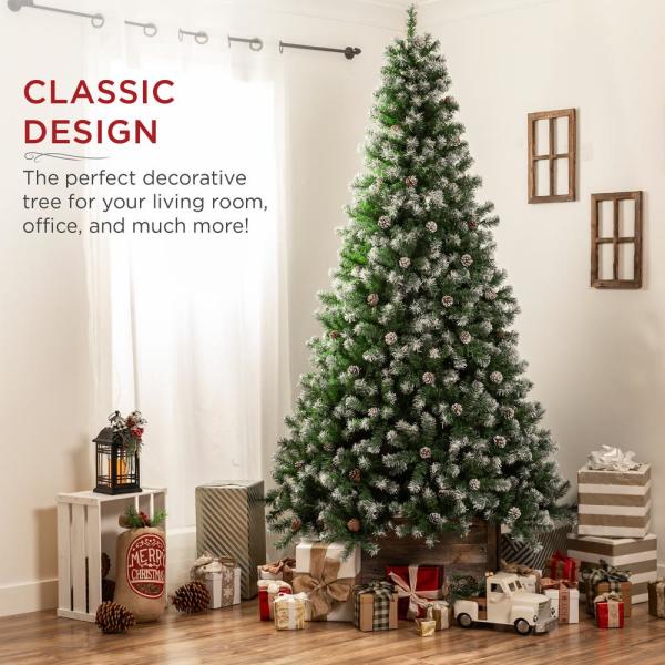 9 ft. Unlit Flocked Pre-Decorated Pine Artificial Christmas Tree