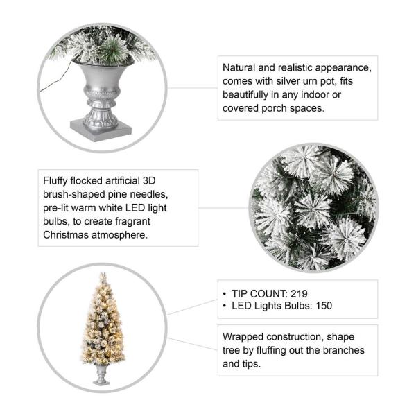 5 ft. Pre-Lit Snow Flocked Pine Artificial Christmas Tree with 150 Warm White Lights (2-Pack)