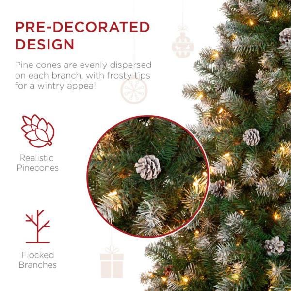 7.5 ft. Pre-Lit Incandescent Flocked Pre-Decorated Artificial Christmas Tree with 550 Warm White Lights