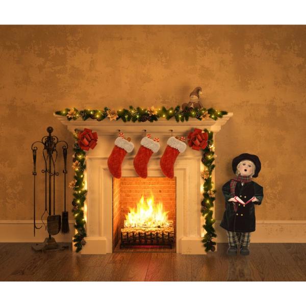 20 in. Christmas Victorian Boy Caroler with Green Velvet Coat, Music and Motion