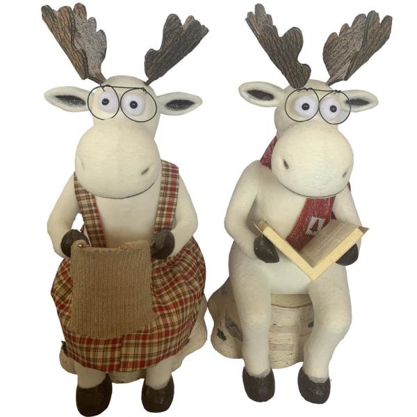 32 in. Christmas Mr. and Mrs. Moose on Stump