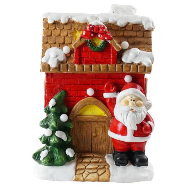 16 in. Christmas Morning LED Lighted Christmas House with Santa Musical Christmas Tabletop Figure
