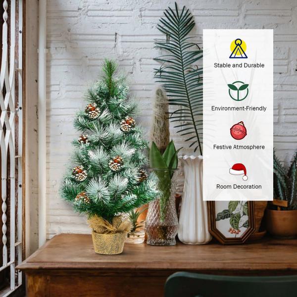 24 in. Green Snow Flocked Pine Artificial Christmas Tree with Pine Cone Decoration