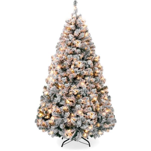 7.5 ft. Pre-Lit Incandescent Flocked Artificial Christmas Tree with 550 Warm White Lights
